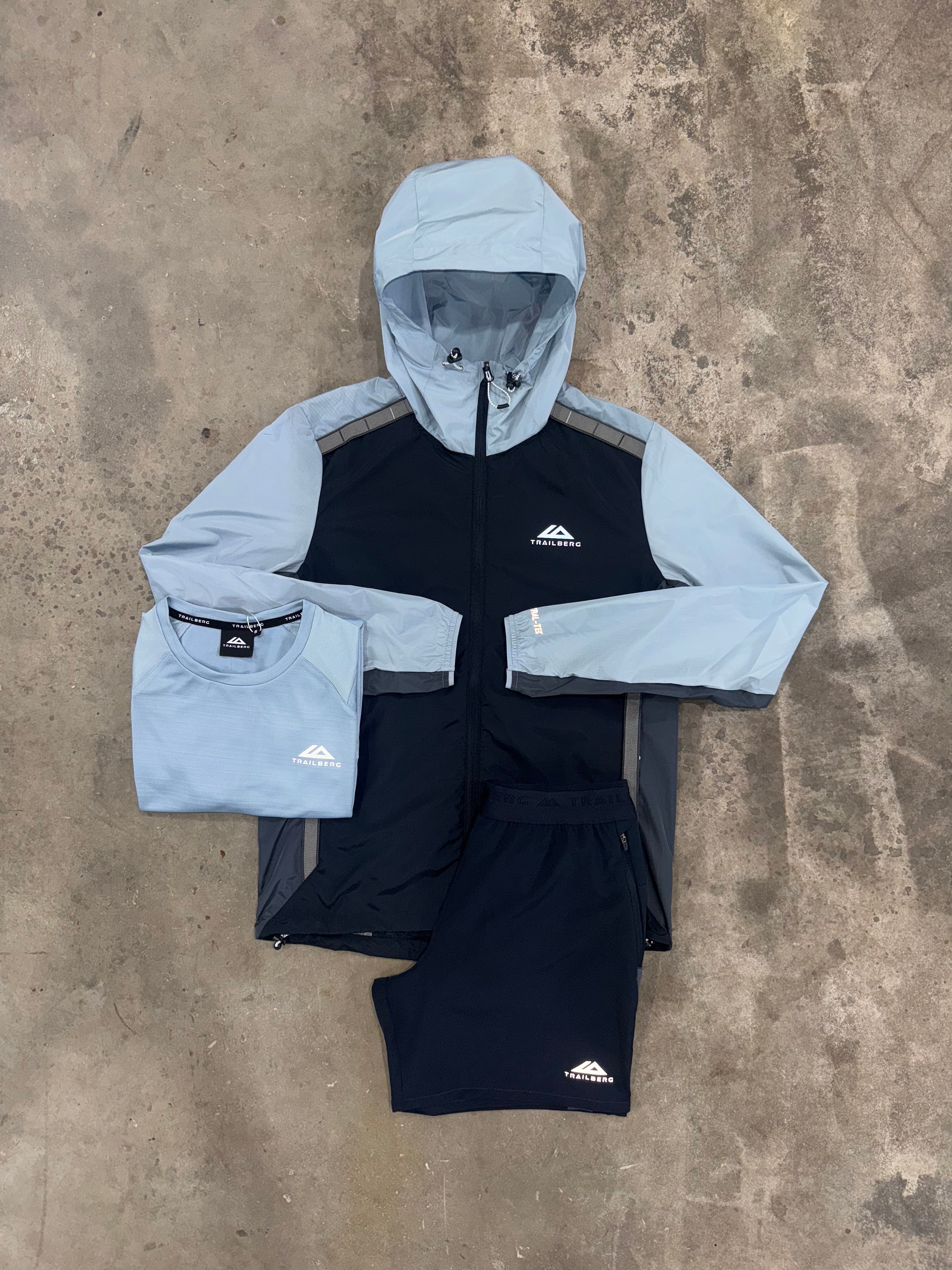 Trailberg Triathlon Blue Fog 3 Piece Set - Windbreaker / T Shirt / Short