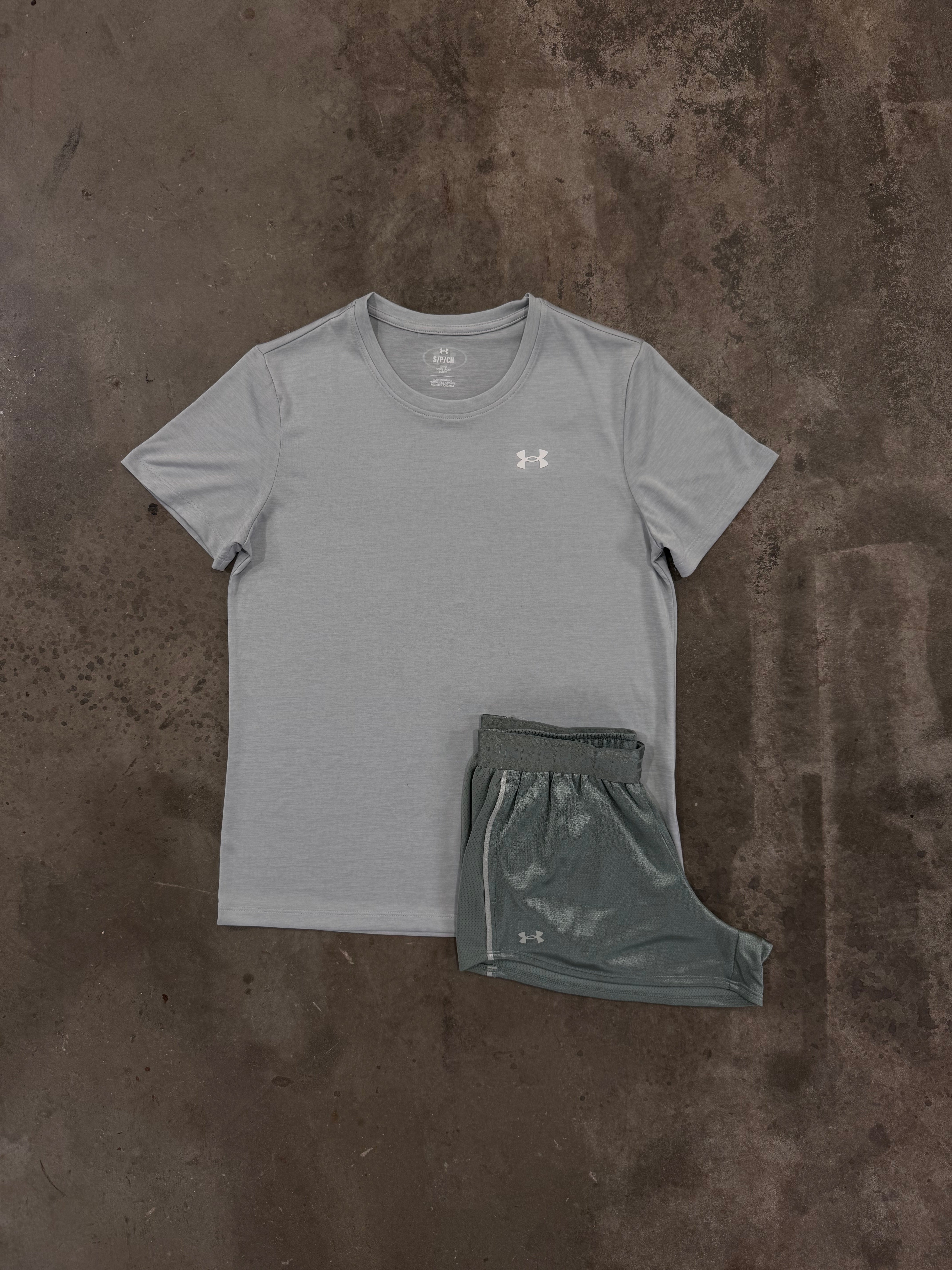 Under Armour Women’s Silica Green Shine Set - T Shirt / Short
