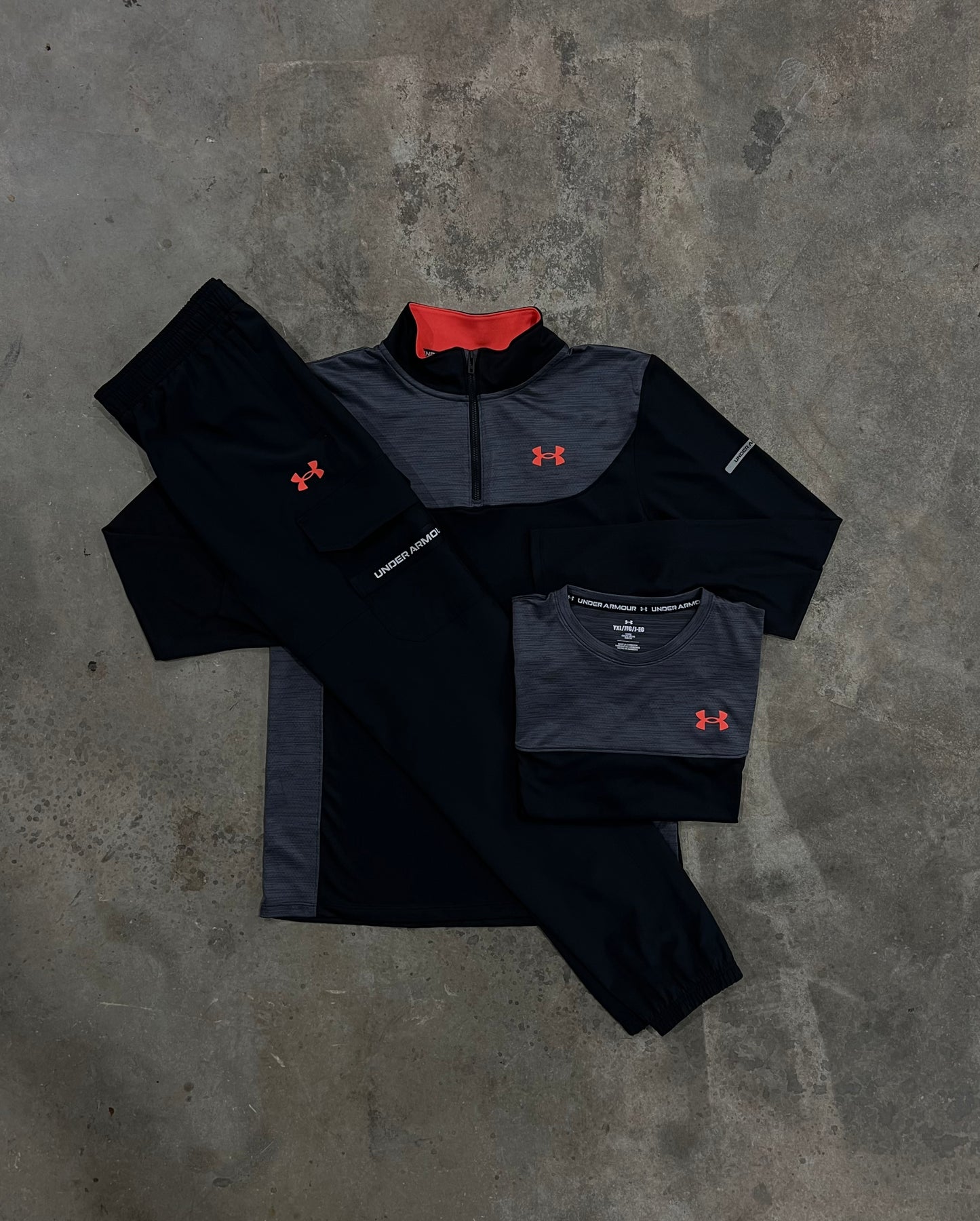 Under Armour Junior Utility Black / Red 3 Piece Set - Quarter Zip / T Shirt / Pant