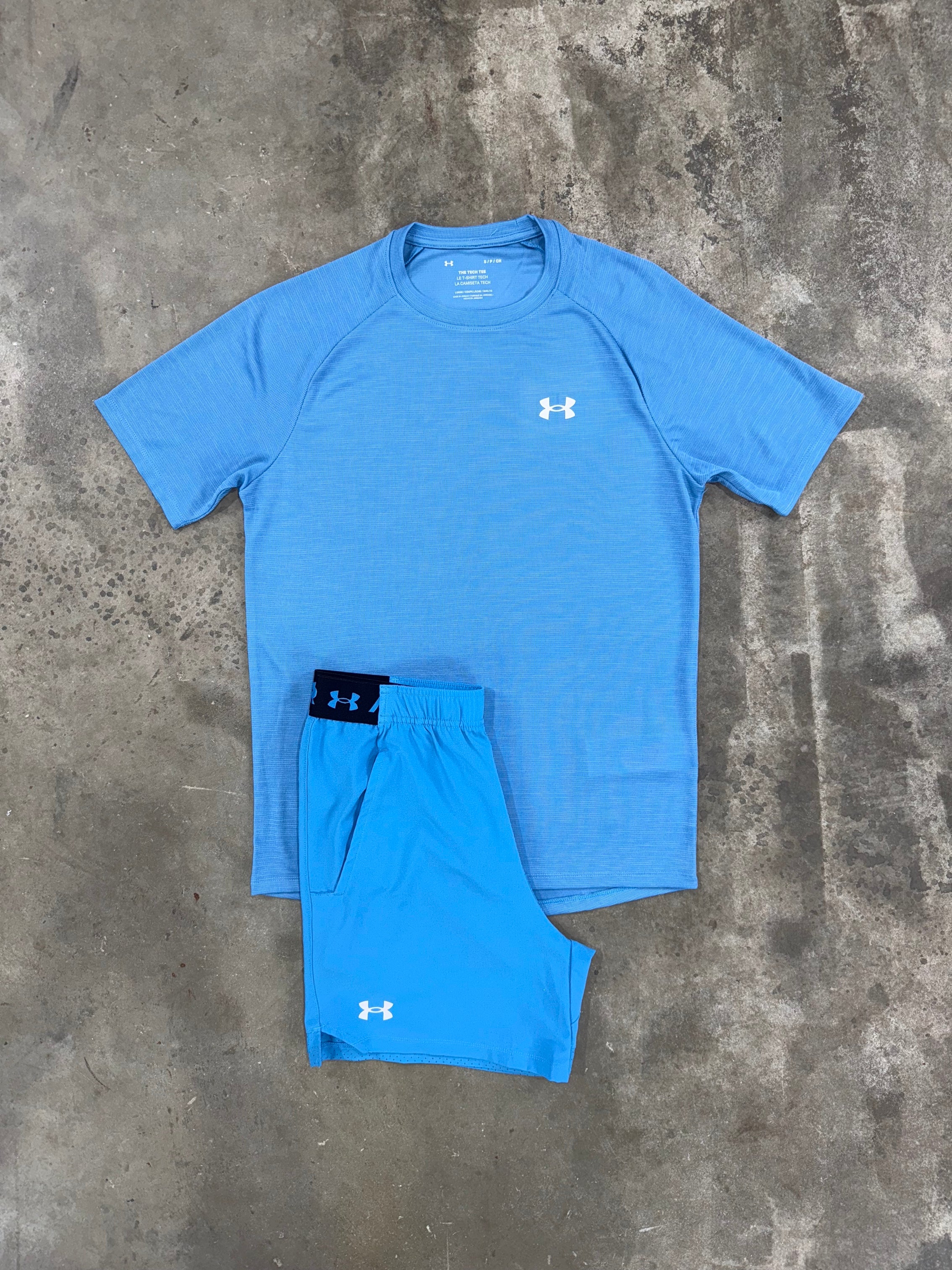 Under Armour Ether Blue Tech Textured Set - T Shirt / Short