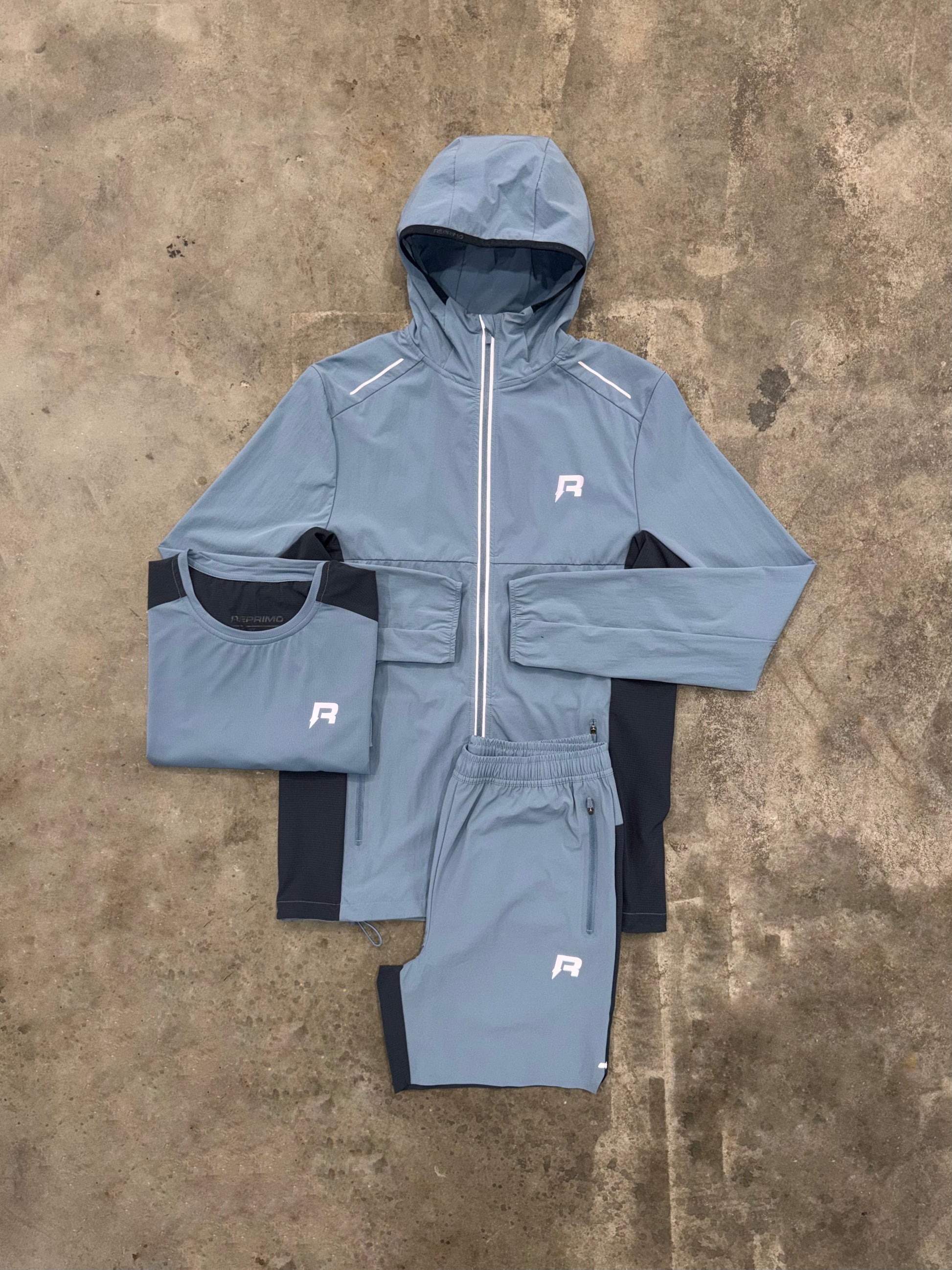 Reprimo Clima Dusty Blue 3 Piece Set - Jacket / T Shirt / Short from DripModa