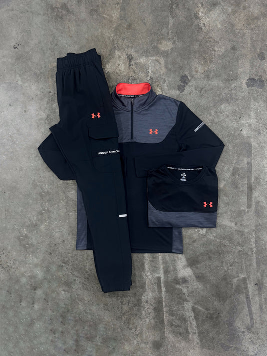 Under Armour Utility Black / Red 3 Piece Set - Quarter Zip / T Shirt / Pant from DripModa