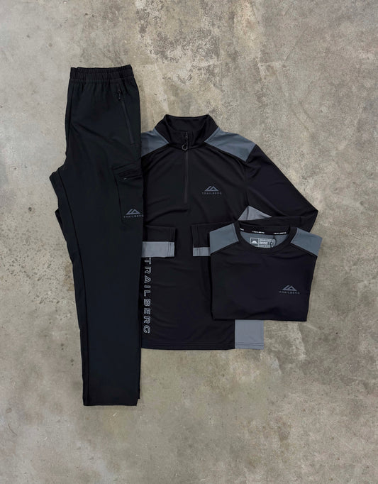 Trailberg Triathlon Ultra Black 3 Piece Set - Quarter Zip / T Shirt / Pant