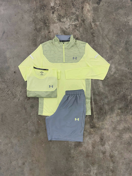 Under Armour Utility Lime 3 Piece Set - Quarter Zip / T Shirt / Short