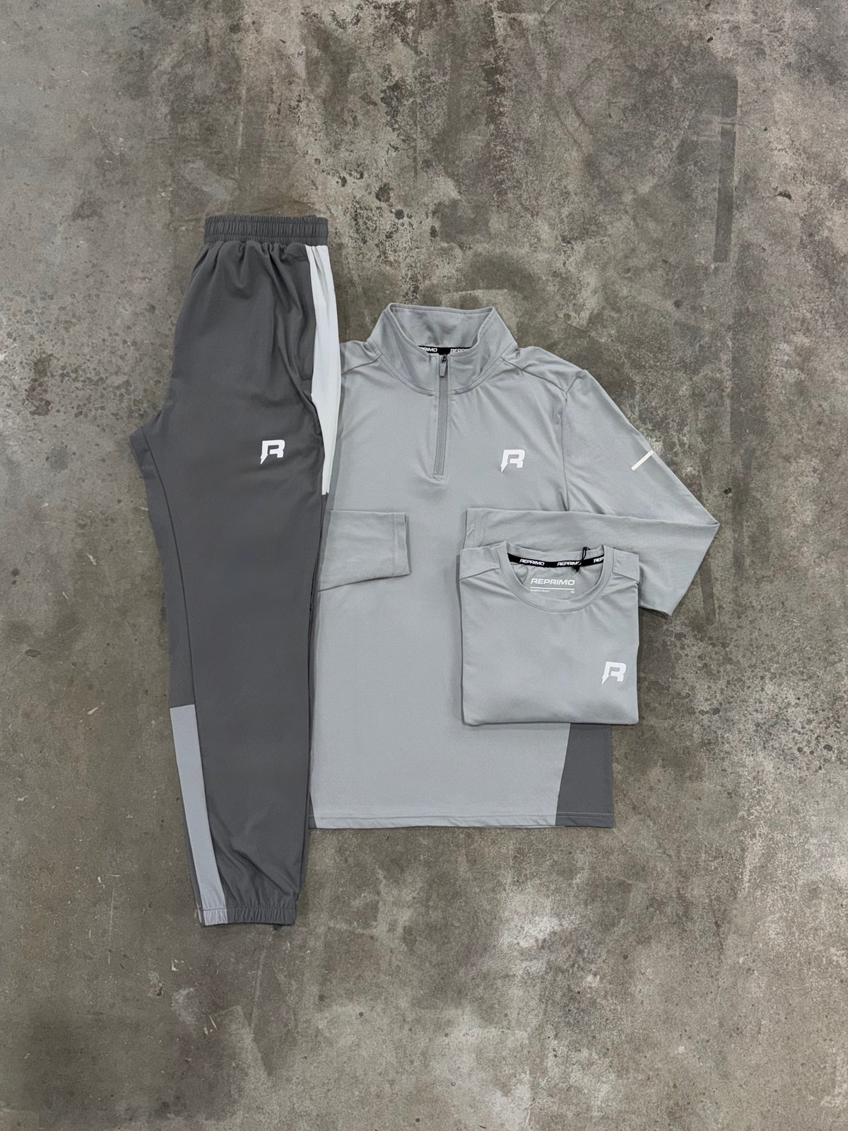 Reprimo Vortex Mist Grey 3 Piece Set - Quarter Zip / T Shirt / Pant from DripModa