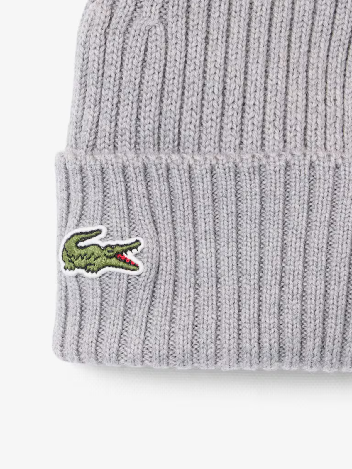 Lacoste Rib Knit Brushed Wool Beanie - Grey
