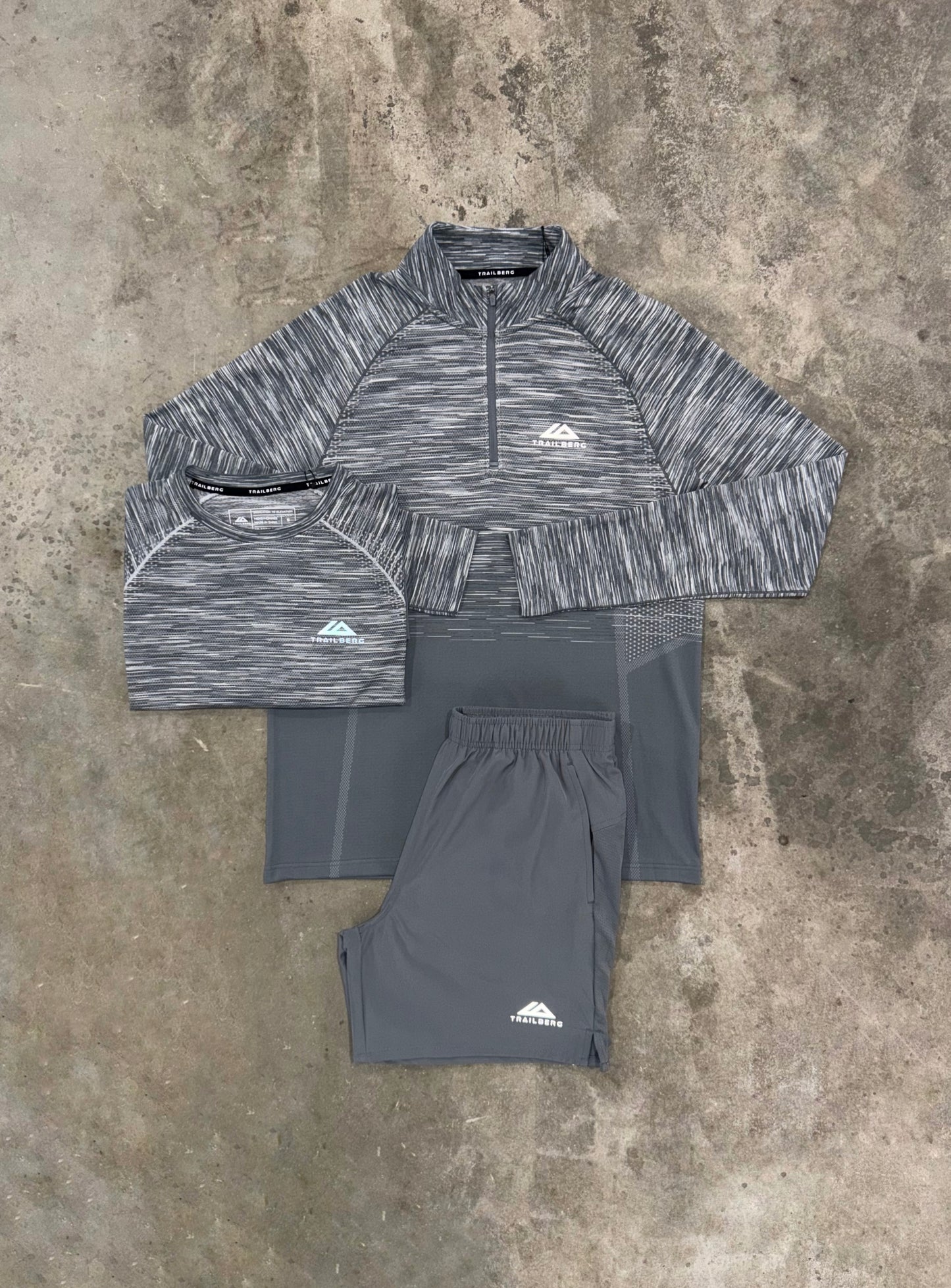 Trailberg Arc Grey Seamless 3 Piece Set - Quarter Zip / T Shirt / Short